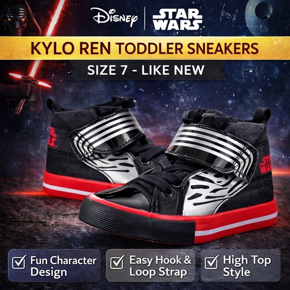 Disney Store Star Wars Kylo Ren Toddler High Top Sneakers Black Size 7